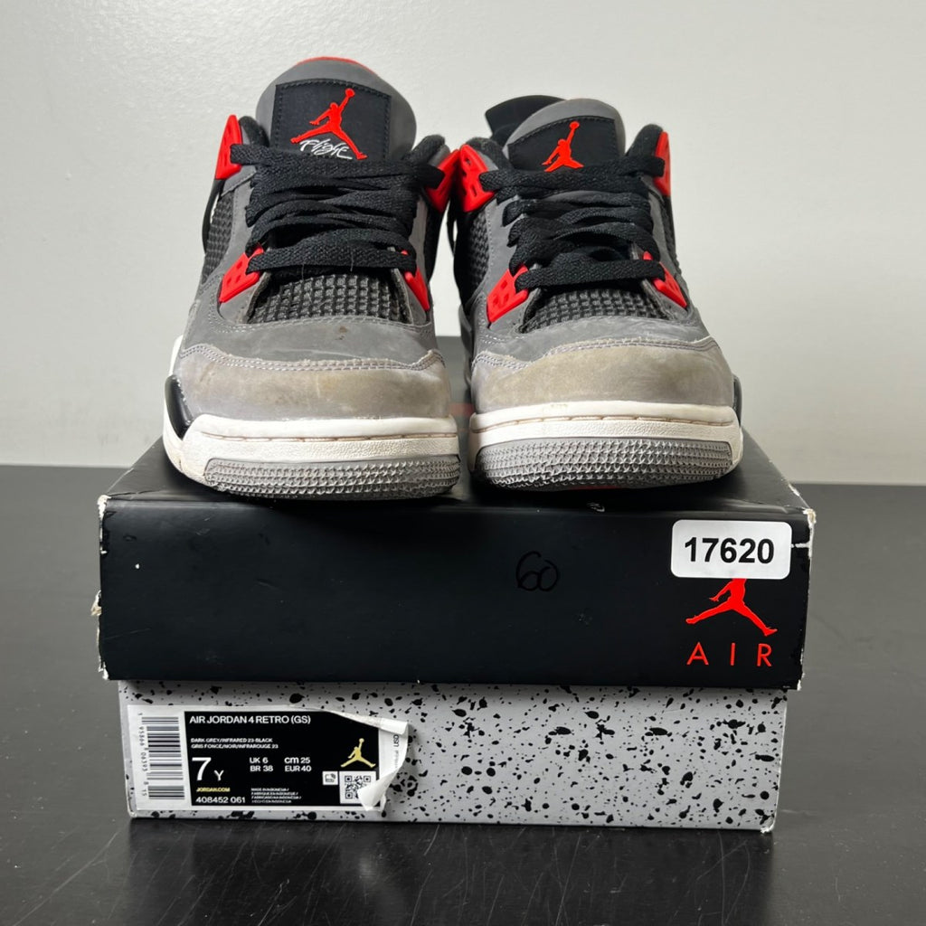 Jordan 4 Retro Infrared (GS) 7Y (Heavily Worn Pre-Owned)JordanDark Grey/Infrared 23-Black-Cement Grey - Image 2