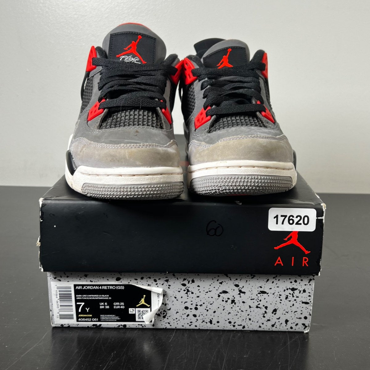 Jordan 4 Retro Infrared (GS) 7Y (Heavily Worn Pre-Owned)JordanDark Grey/Infrared 23-Black-Cement Grey - Image 2