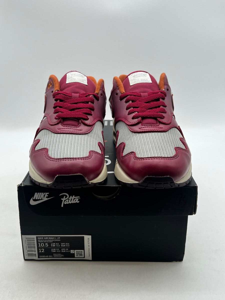 Nike Air Max 1 Patta Waves Rush Maroon (with Bracelet) 10.5 (Lightly Worn Pre-Owned)NikeMetallic Silver/Rush Maroon - Image 2