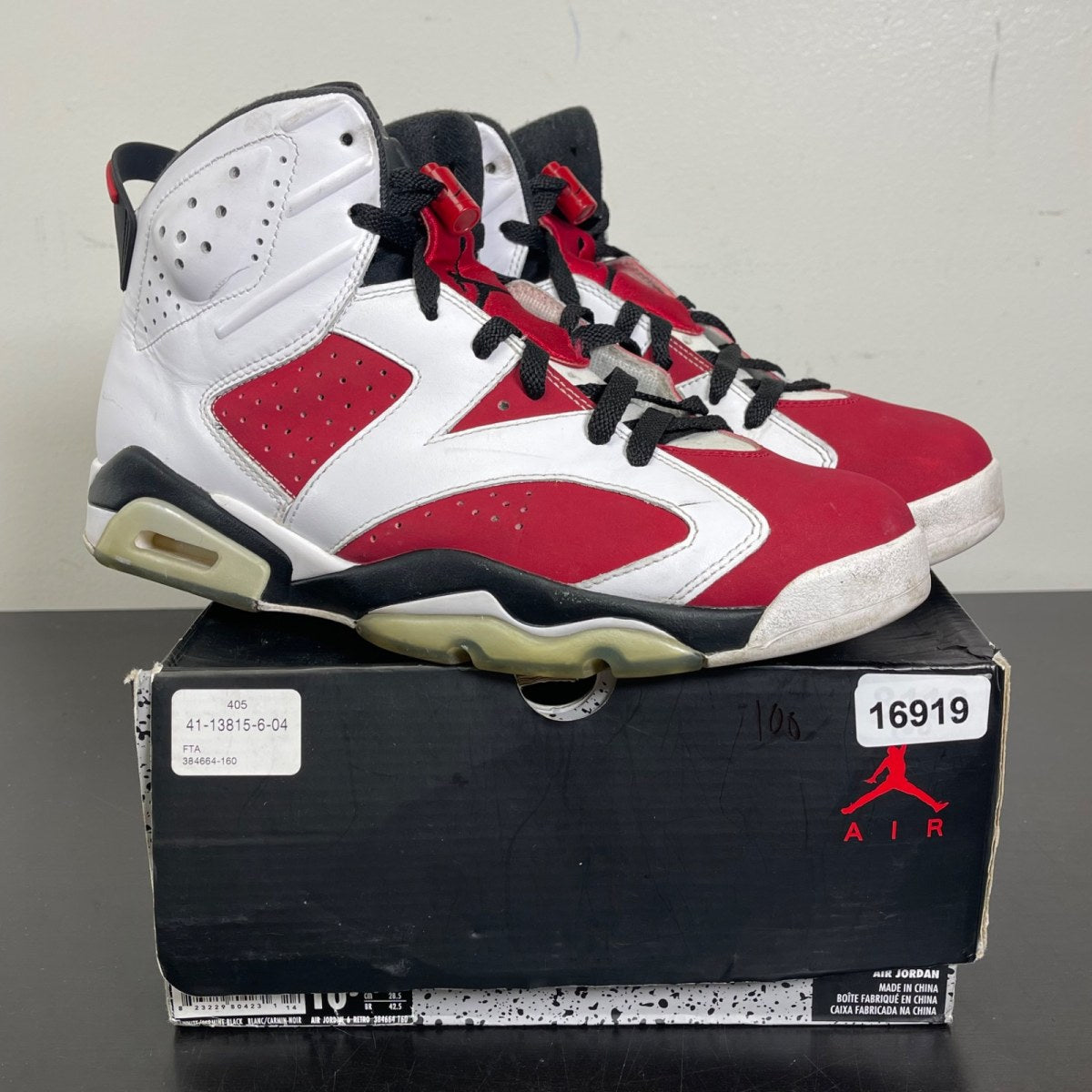 Jordan 6 Retro Carmine (2014) 10.5 (Moderately Worn Pre-Owned)JordanWhite/Carmine-Black - Image 1