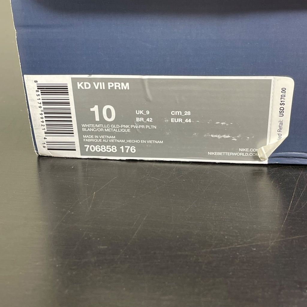 Nike KD 7 Aunt Pearl 10 (Moderately Worn Pre-Owned)NikeWhite/Metallic Gold-Pink Pow-Pure Platinum - Image 7
