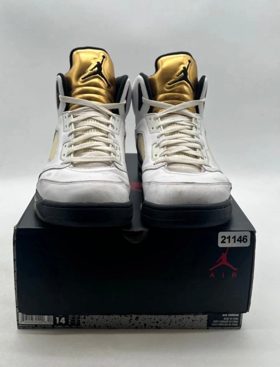 Jordan 5 Retro Olympic (2016) 14 (Heavily Worn Pre-Owned)JordanWhite/Black-Metallic Gold Coin - Image 2