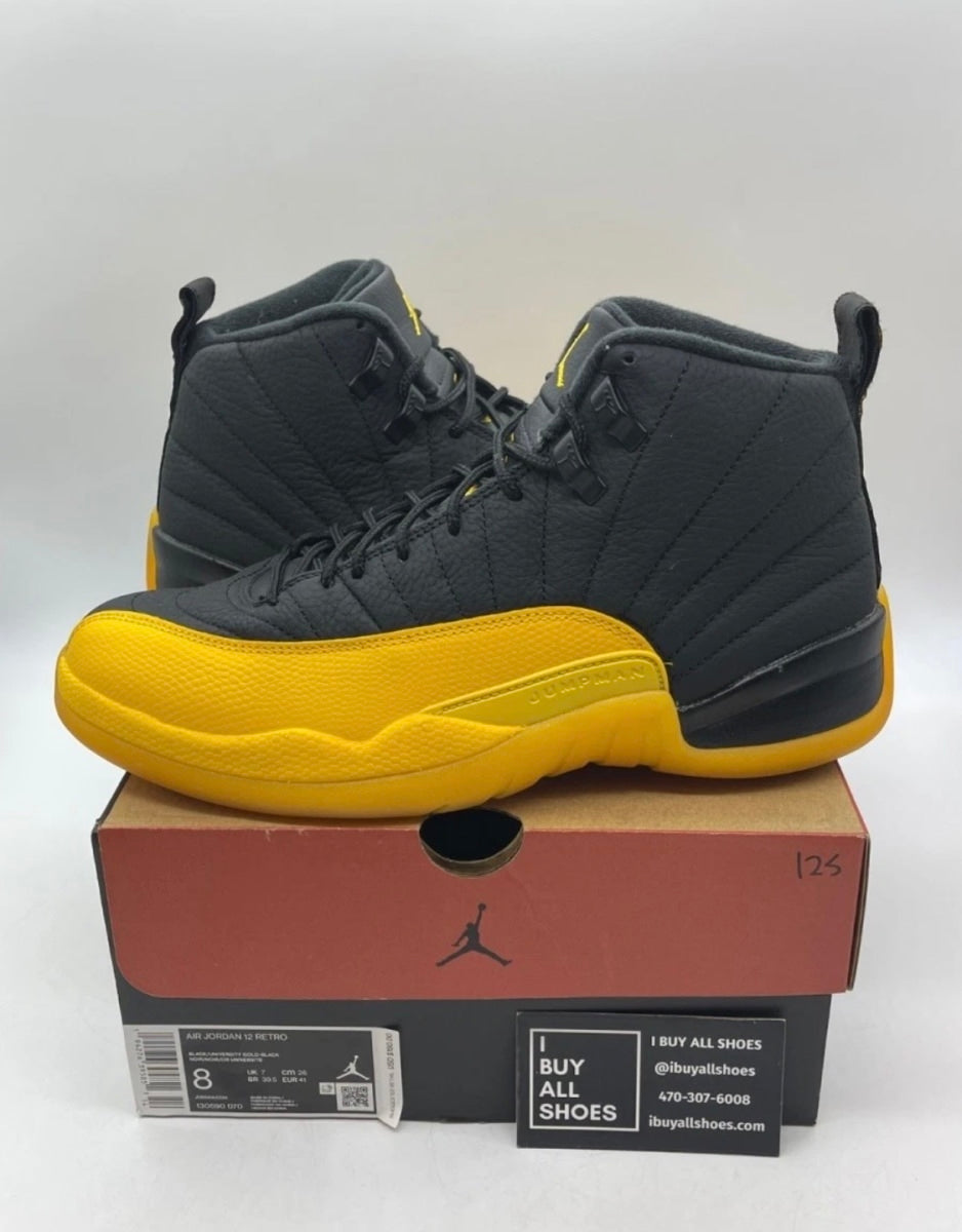 Jordan 12 Retro Black University Gold 8 (Lightly Worn Pre-Owned)JordanBlack/University Gold - Image 1