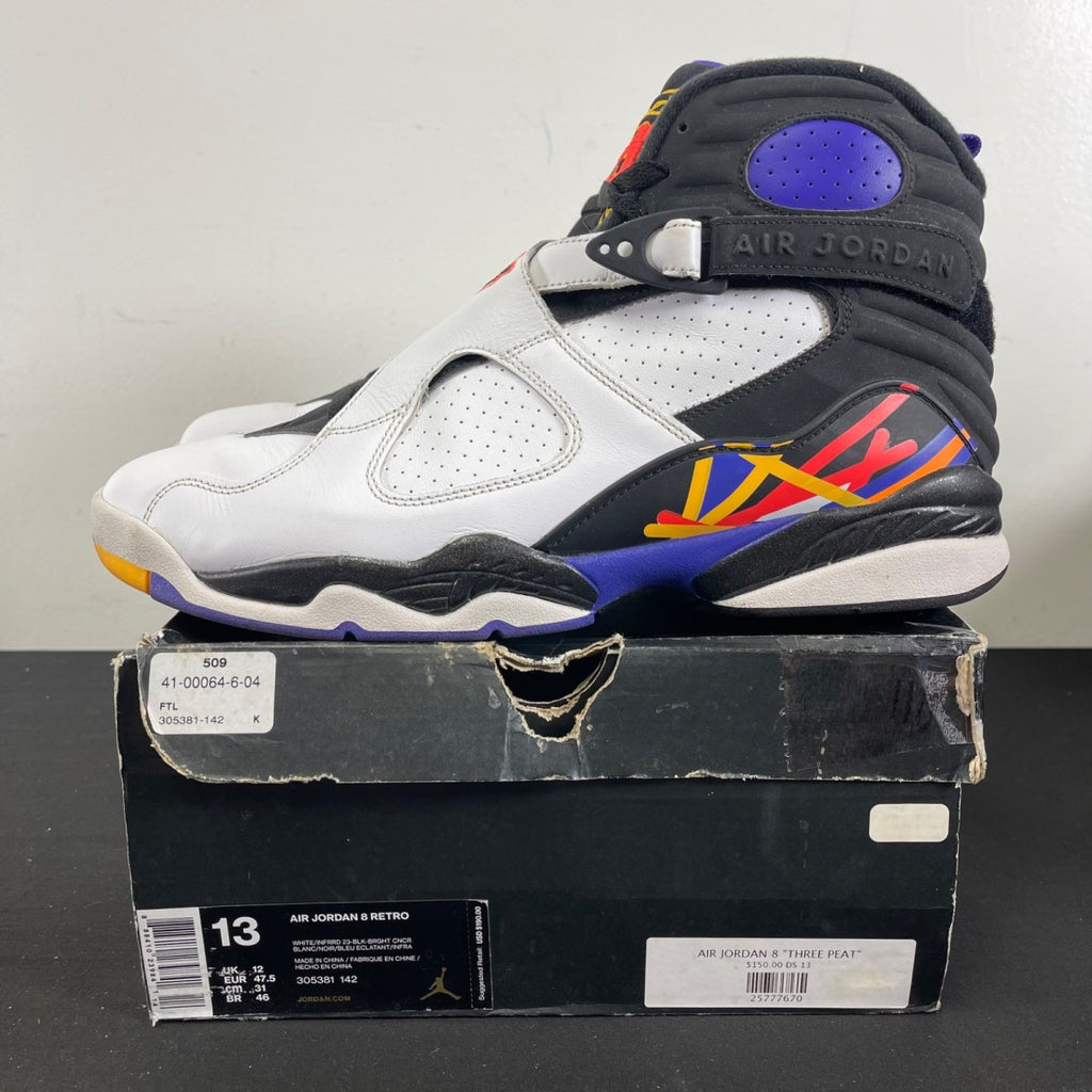 Jordan 8 Retro Three Peat 13 (Moderately Worn Pre-Owned)JordanWhite/Infrared 23-Black-Bright Concord - Image 3