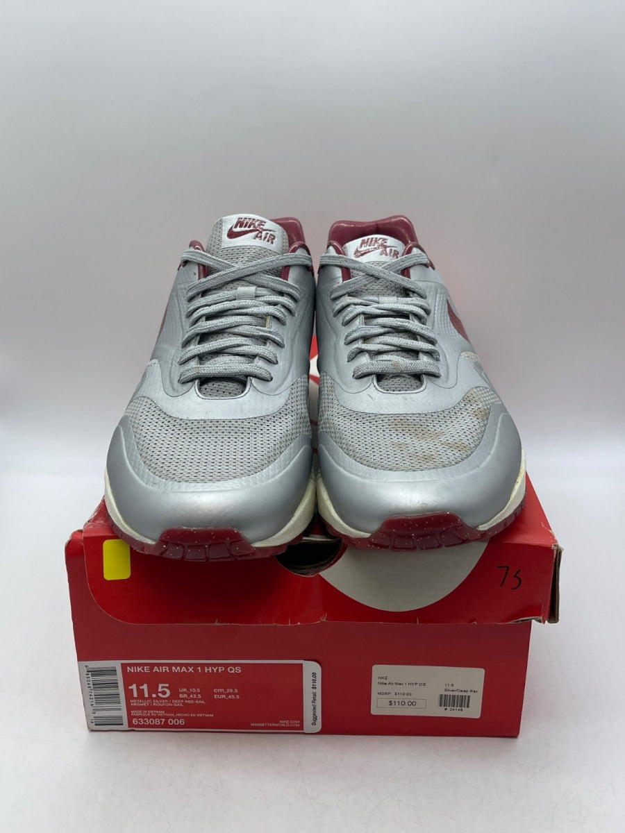 Nike Air Max 1 Hyperfuse Night Track 11.5 (Moderately Worn Pre-Owned)NikeMetallic Silver/Deep Red-Sail - Image 2