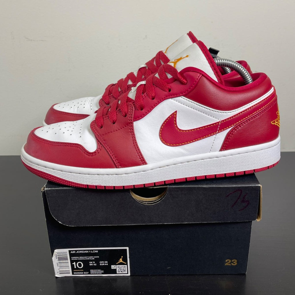 Jordan 1 Low Cardinal Red 10 (Moderately Worn Pre-Owned)JordanCardinal Red/White/Light Curry - Image 3
