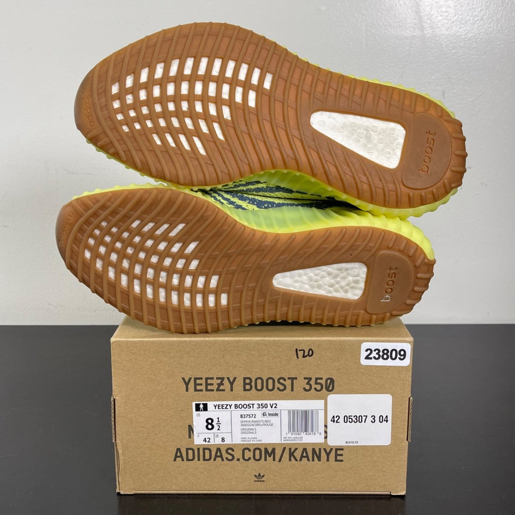 adidas Yeezy Boost 350 V2 Semi Frozen Yellow 8.5 (Moderately Worn Pre-Owned)adidasSemi Frozen Yellow/Raw Steel/Red - Image 5