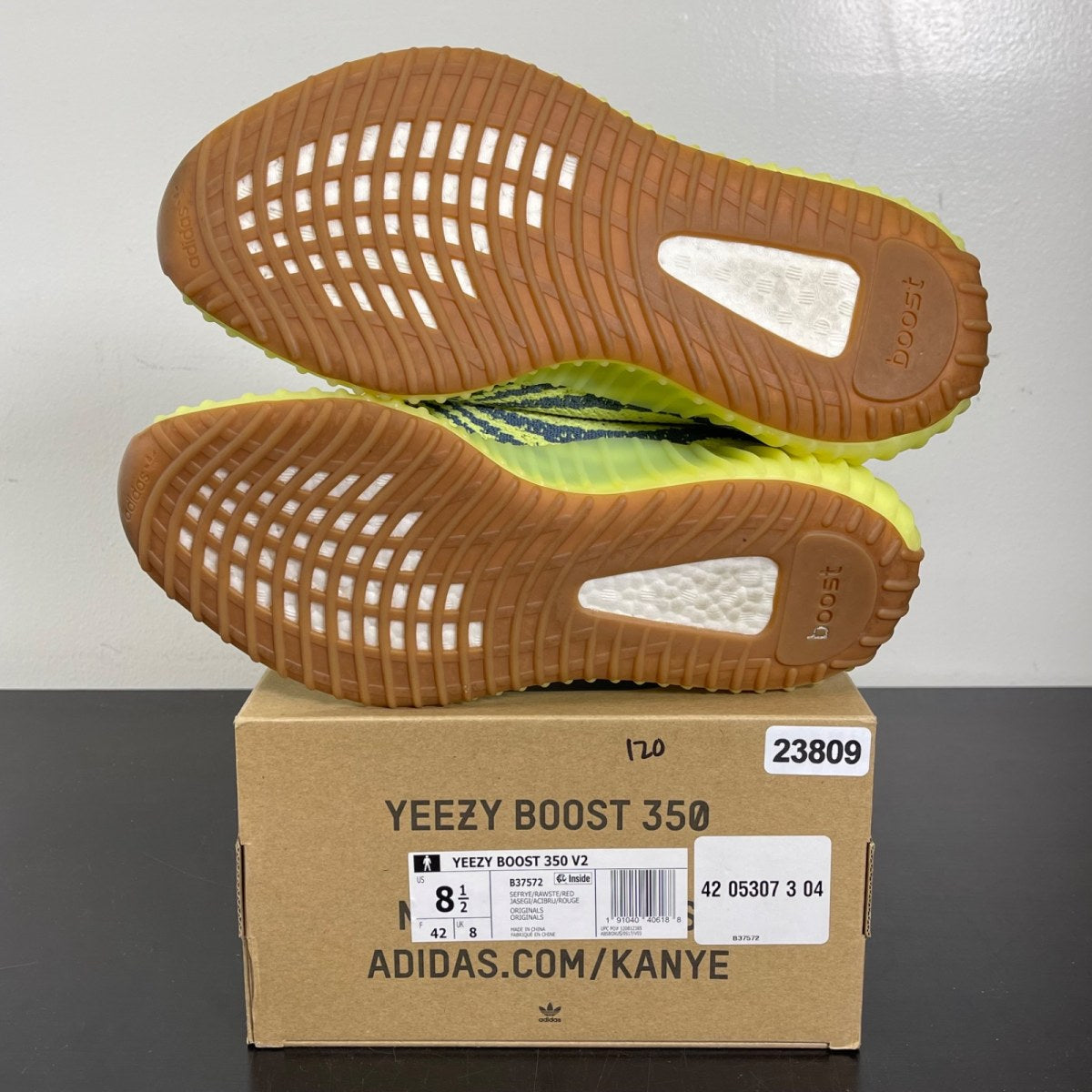 adidas Yeezy Boost 350 V2 Semi Frozen Yellow 8.5 (Moderately Worn Pre-Owned)adidasSemi Frozen Yellow/Raw Steel/Red - Image 5