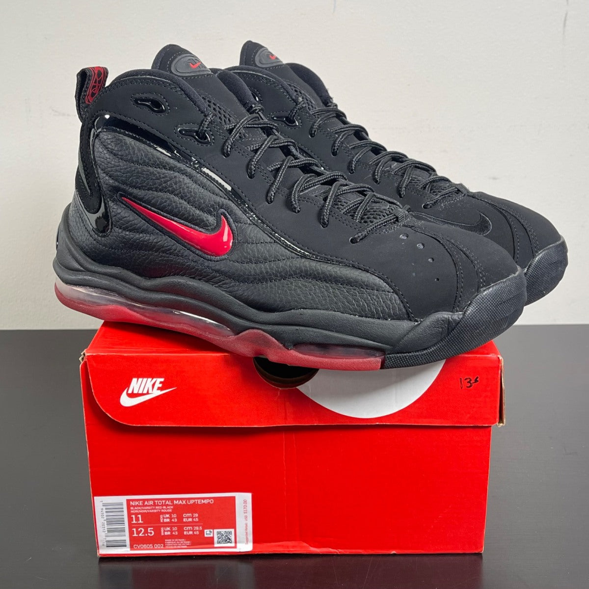 Nike Air Total Max Uptempo Bred 11 (Moderately Worn Pre-Owned)NikeBlack/Black/Varsity Red - Image 1