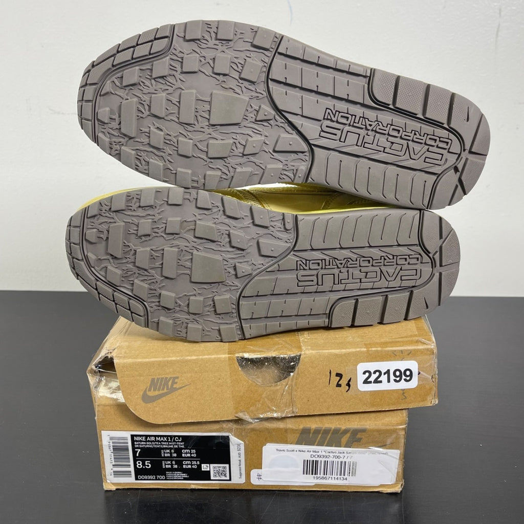 Nike Air Max 1 Travis Scott Cactus Jack Saturn Gold 7 (Moderately Worn Pre-Owned)NikeSaturn Gold/Tea Tree Mist/Tent - Image 5